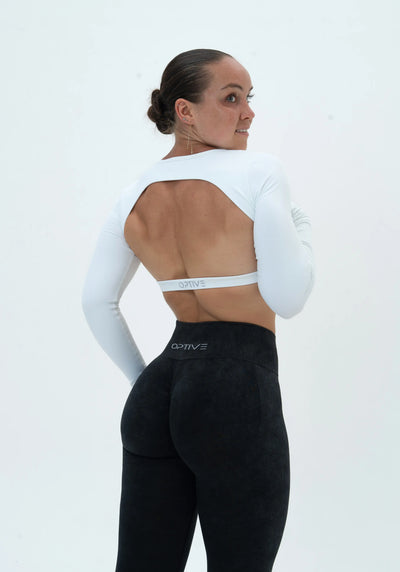 DAVOMI Scrunch Open Back Longsleeve - Cream White