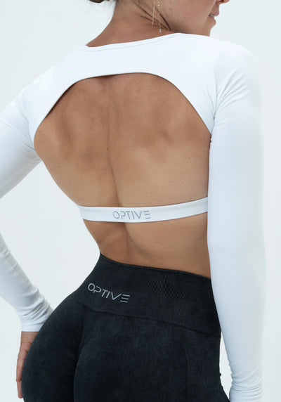 DAVOMI Scrunch Open Back Longsleeve - Cream White