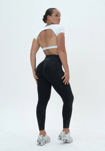 DAVOMI Scrunch Open Back T-Shirt - Cream White