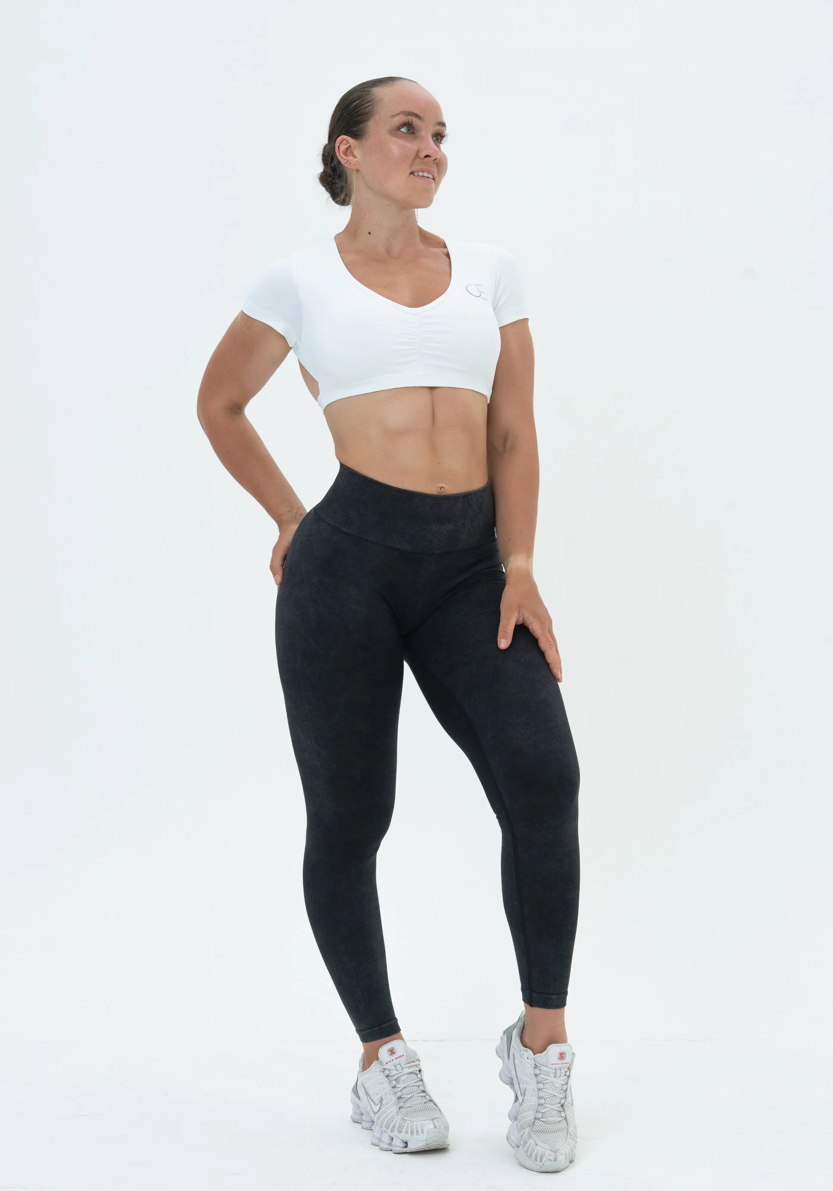 DAVOMI Scrunch Open Back T-Shirt - Cream White