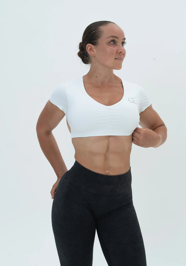 DAVOMI Scrunch Open Back T-Shirt - Cream White