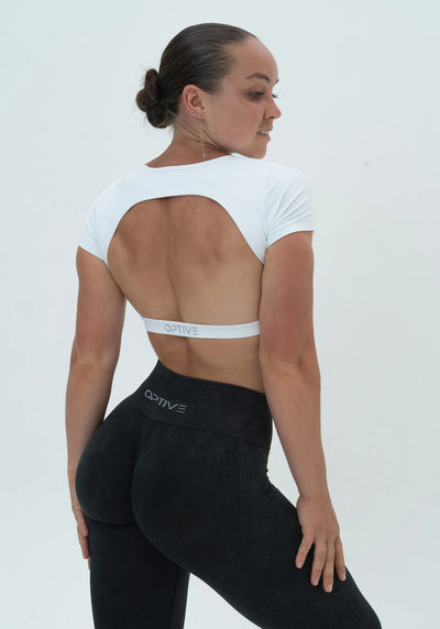 DAVOMI Scrunch Open Back T-Shirt - Cream White