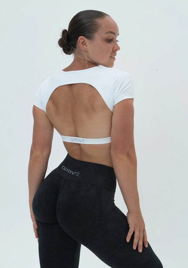 DAVOMI Scrunch Open Back T-Shirt - Cream White