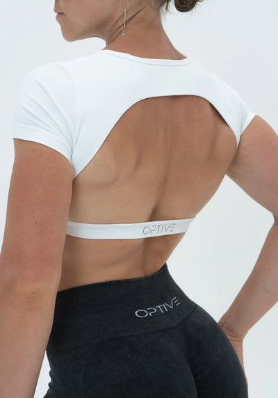 DAVOMI Scrunch Open Back T-Shirt - Cream White