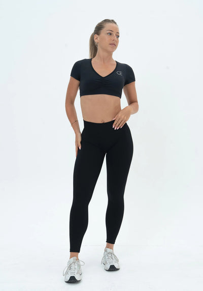 DAVOMI Scrunch Open Back T-Shirt - Deep Black