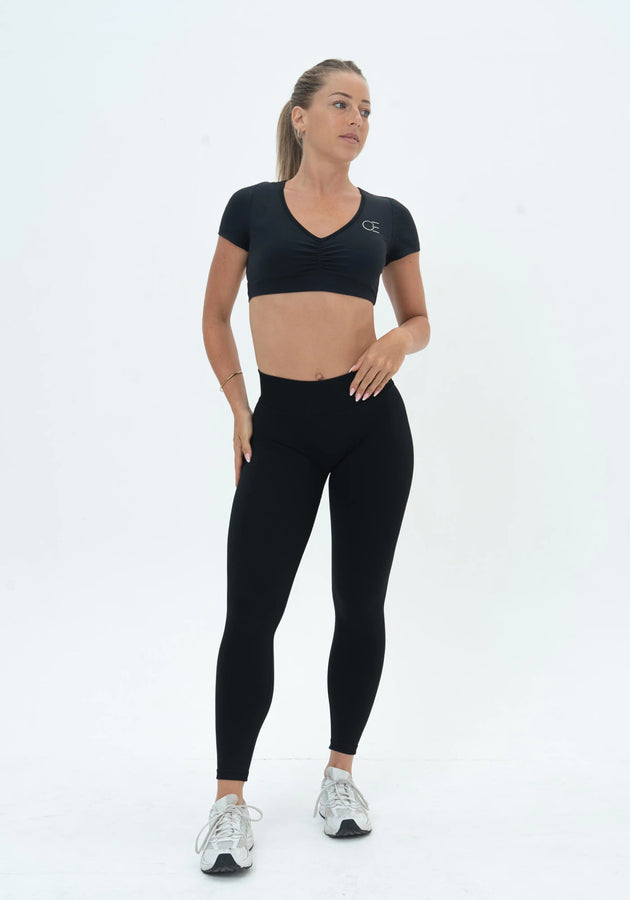 DAVOMI Scrunch Open Back T-Shirt - Deep Black