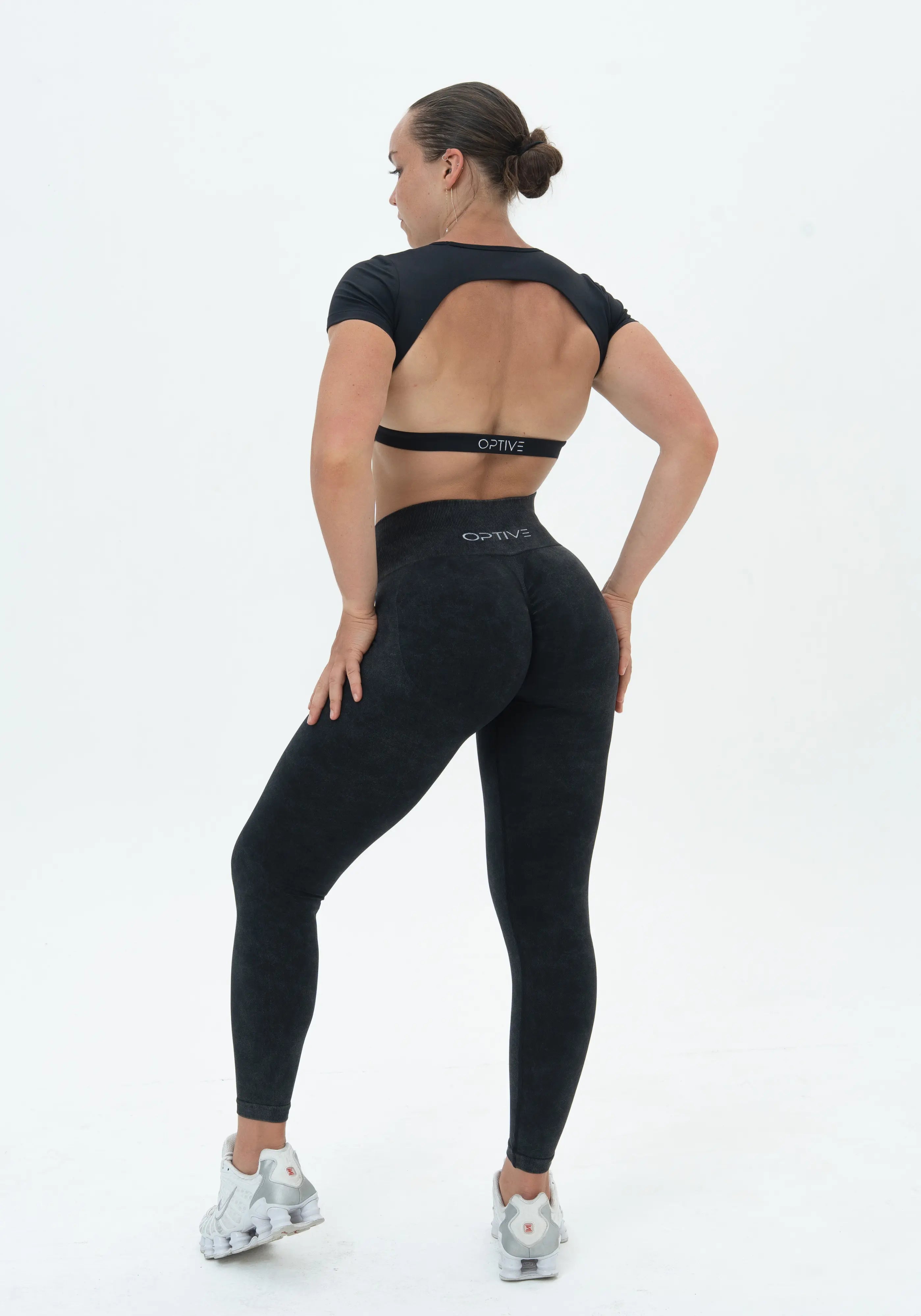 DAVOMI Scrunch Open Back T-Shirt - Deep Black